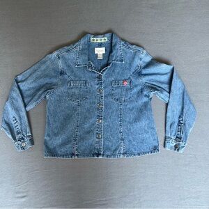 Christopher & Banks Blue Denim Cotton Shirt Jacket floral embroidered size L